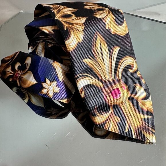 Fleur de Lis Bejeweled Ruby Gold Tie Mans Mens Neckwear Baroque Gift NWT Novelty - Picture 10 of 10
